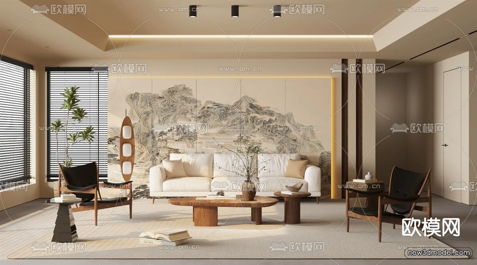 Modern Style Interior 3D Blocks and 3D Models – Living Room 3D Scene – 341 – CORONA