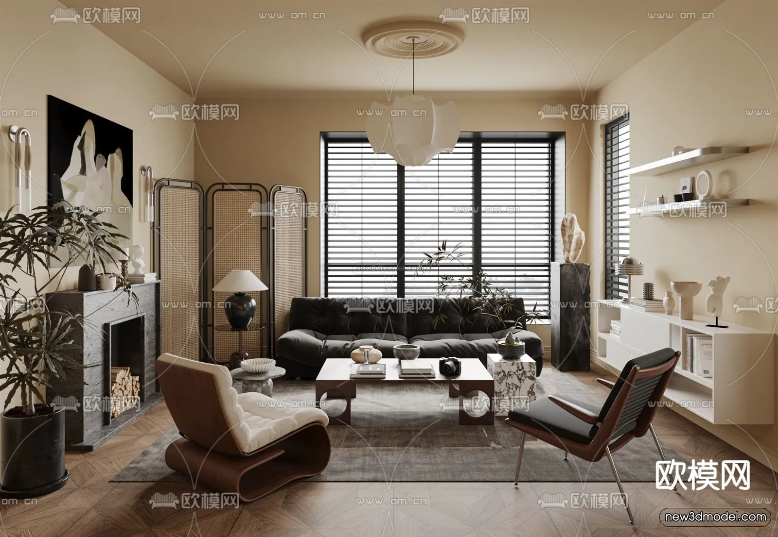 Modern Style Interior 3D Blocks and 3D Models – Living Room 3D Scene – 344 – CORONA