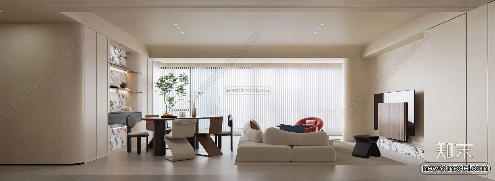 Modern Style Interior 3D Blocks and 3D Models – Living Room 3D Scene – 386 – CORONA