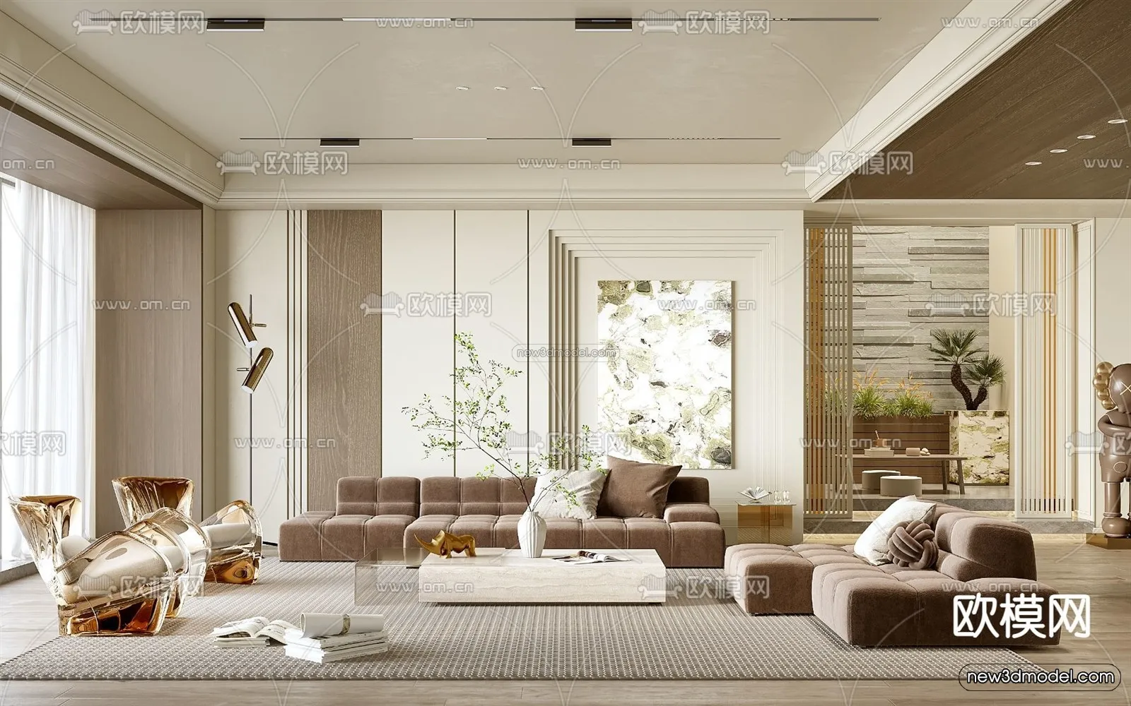 Modern Style Interior 3D Blocks and 3D Models – Living Room 3D Scene – 407 – CORONA