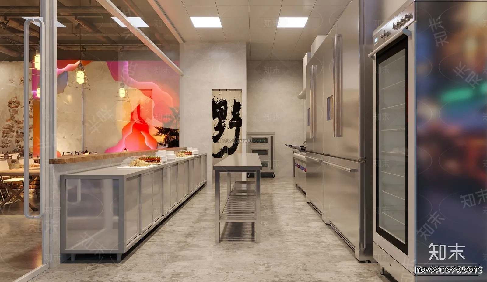 Modern Style Interior 3D Blocks and 3D Models – Restaurant Kitchen 3D Scene – 888 – CORONA