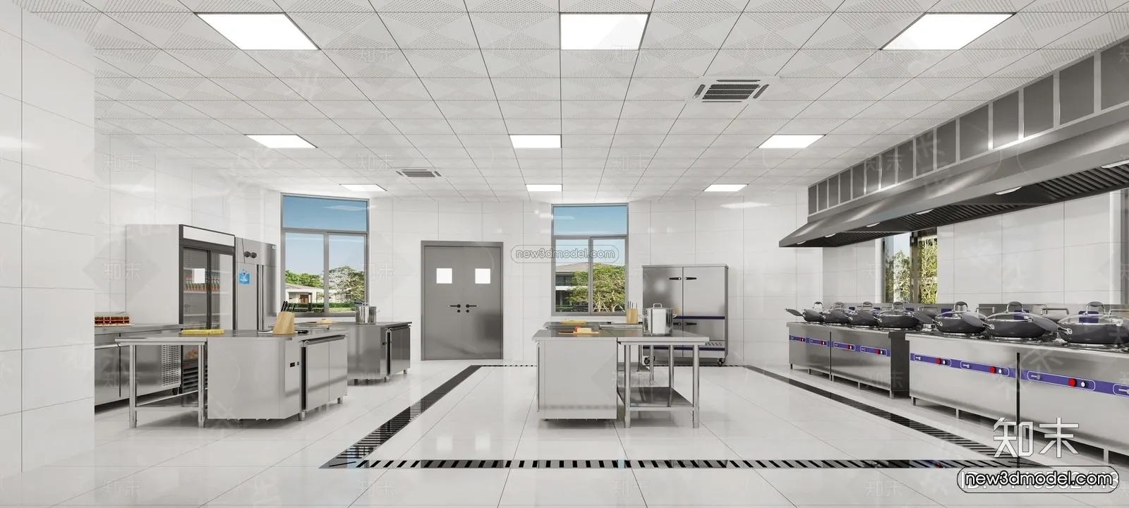 Modern Style Interior 3D Blocks and 3D Models – Restaurant Kitchen 3D Scene – 890 – CORONA