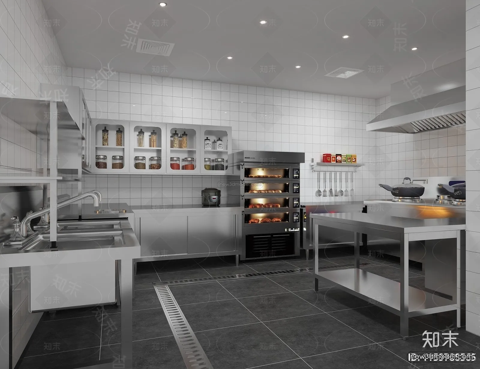 Modern Style Interior 3D Blocks and 3D Models – Restaurant Kitchen 3D Scene – 895 – CORONA