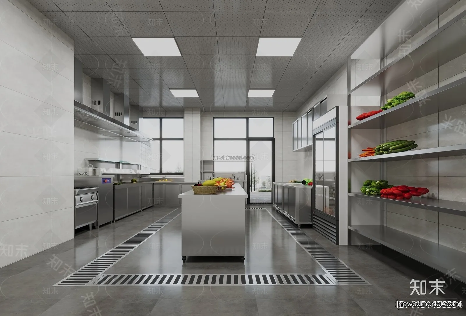 Modern Style Interior 3D Blocks and 3D Models – Restaurant Kitchen 3D Scene – 896 – CORONA