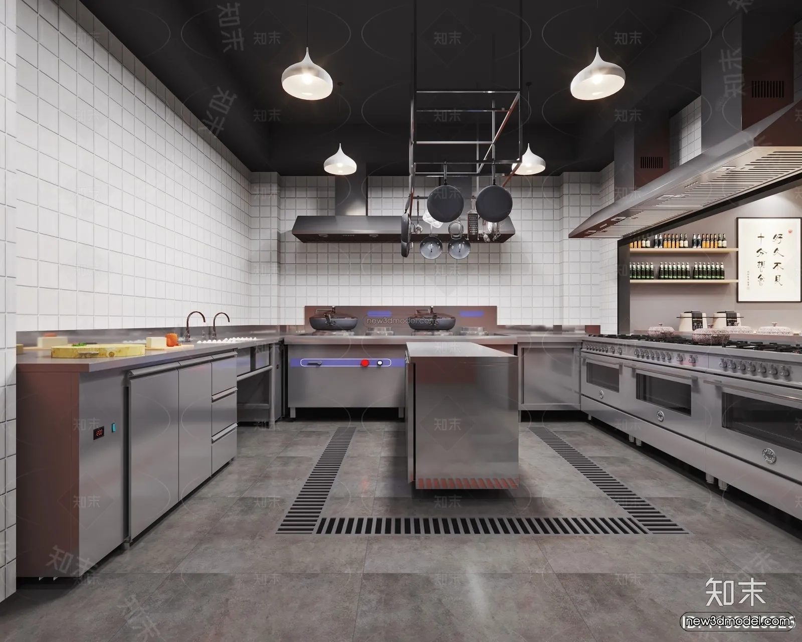 Modern Style Interior 3D Blocks and 3D Models – Restaurant Kitchen 3D Scene – 897 – CORONA