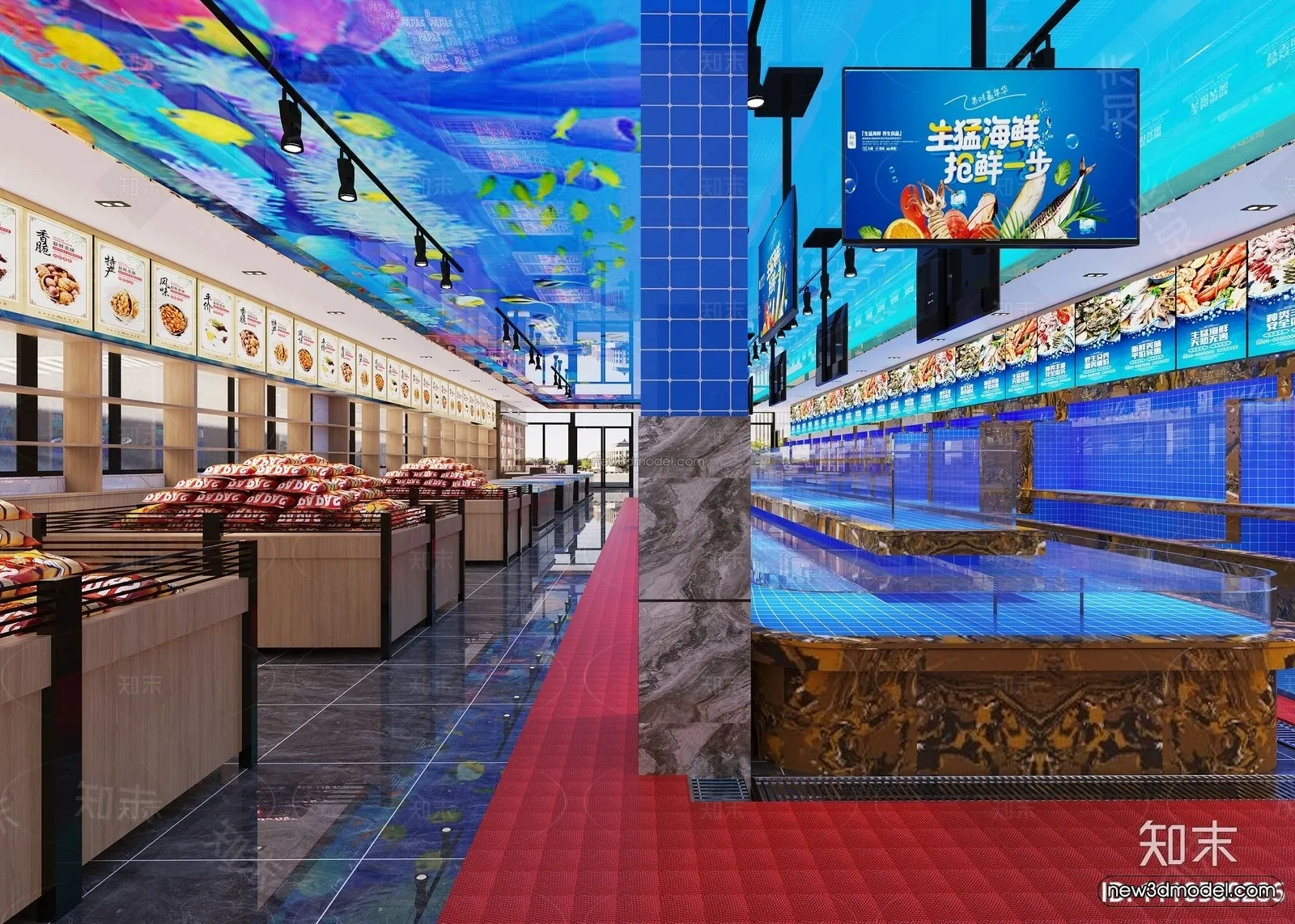 Modern Style Interior 3D Blocks and 3D Models – Seafood Restaurant 3D Scene – 1028 – CORONA