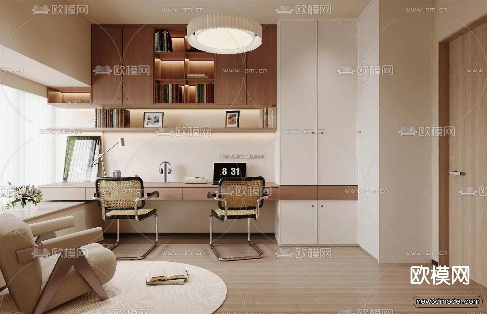 Modern Style Interior 3D Blocks and 3D Models – Study Room 3D Scene – 685 – CORONA