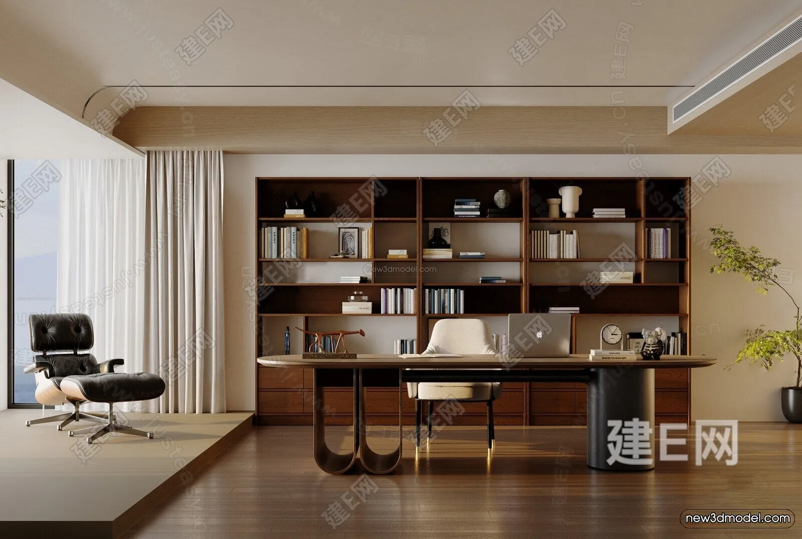 Modern Style Interior 3D Blocks and 3D Models – Study Room 3D Scene – 687 – CORONA