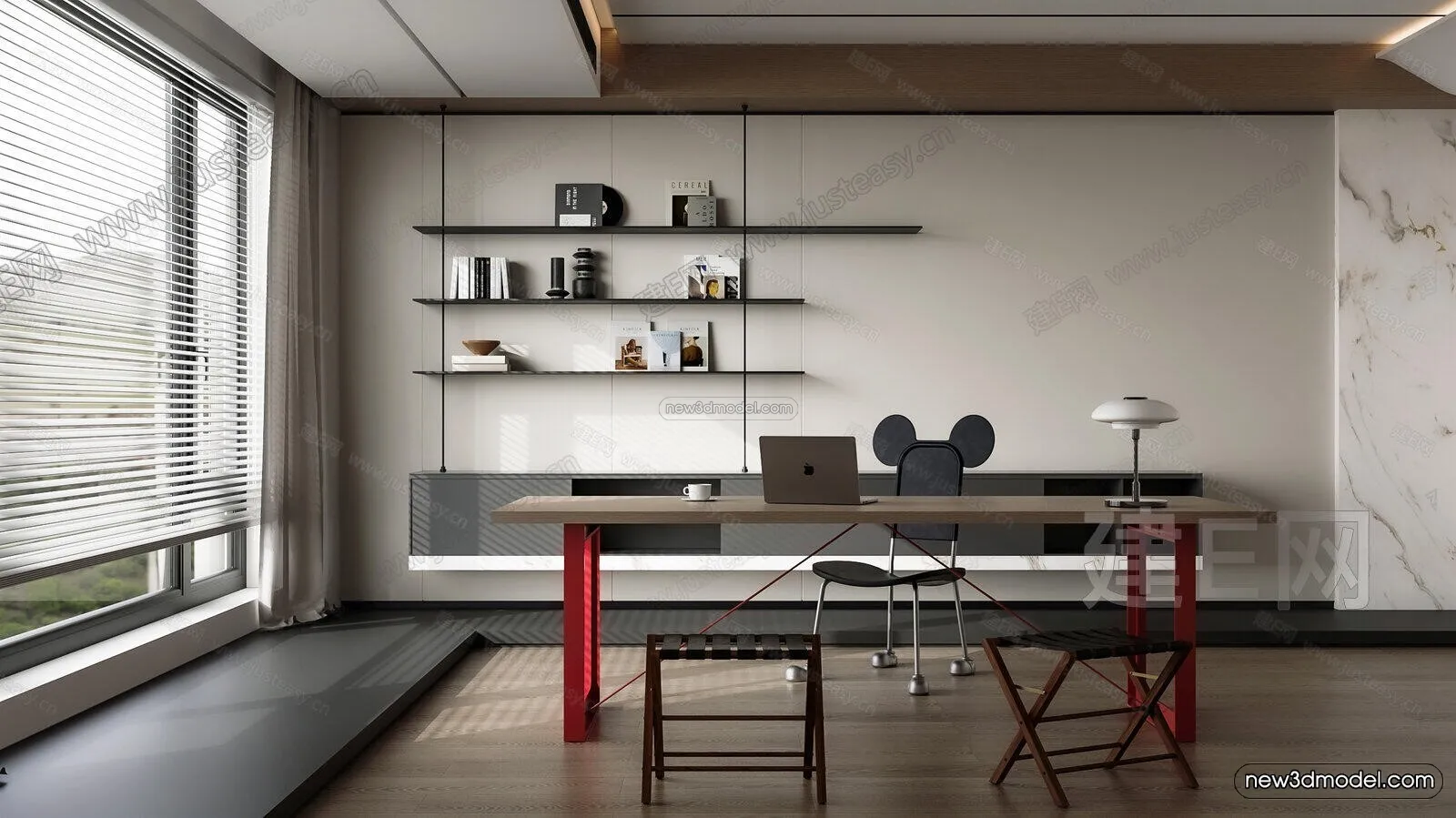 Modern Style Interior 3D Blocks and 3D Models – Study Room 3D Scene – 688 – CORONA