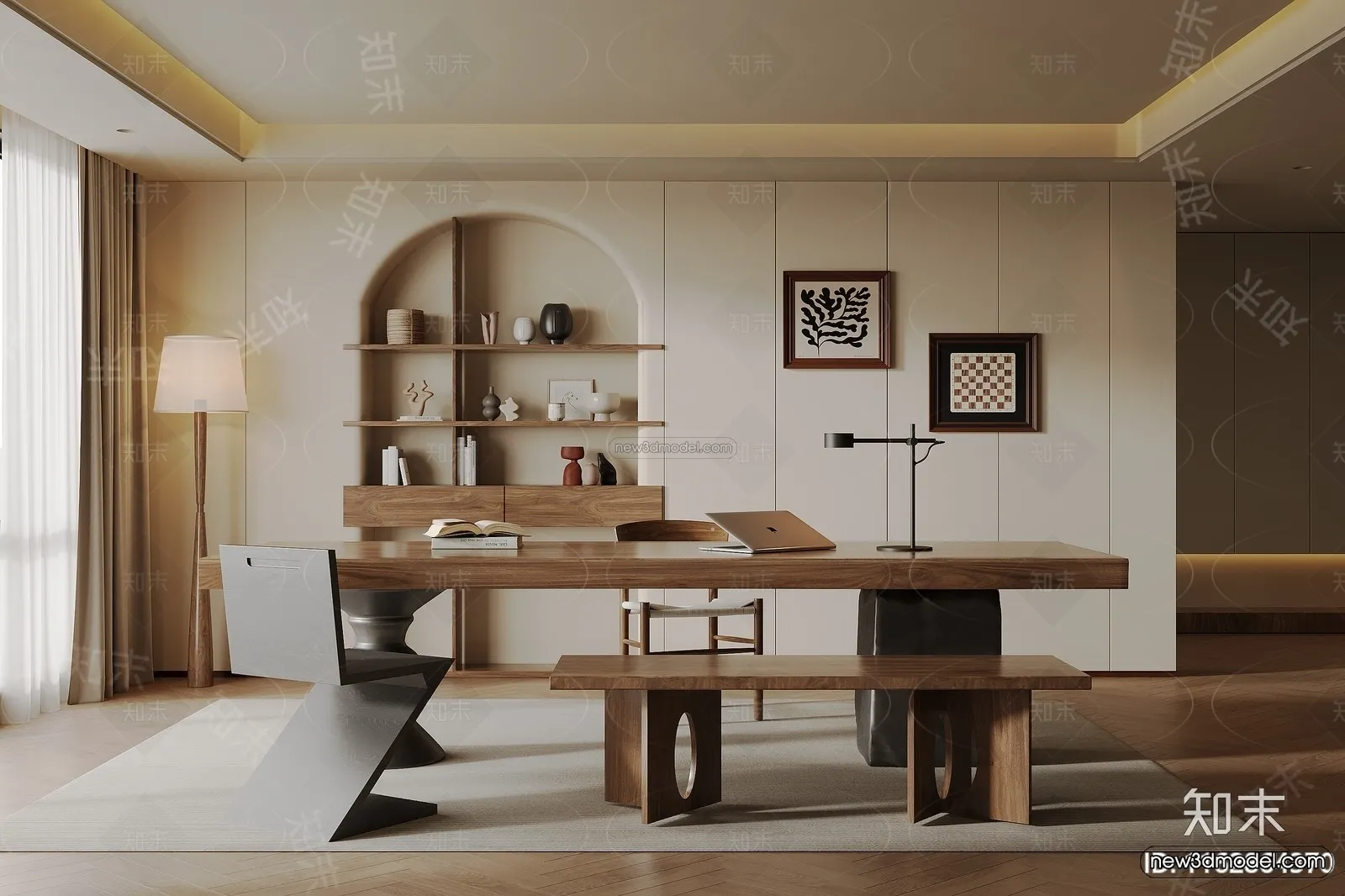 Modern Style Interior 3D Blocks and 3D Models – Study Room 3D Scene – 692 – CORONA