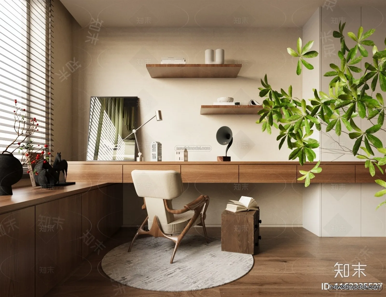Modern Style Interior 3D Blocks and 3D Models – Study Room 3D Scene – 693 – CORONA