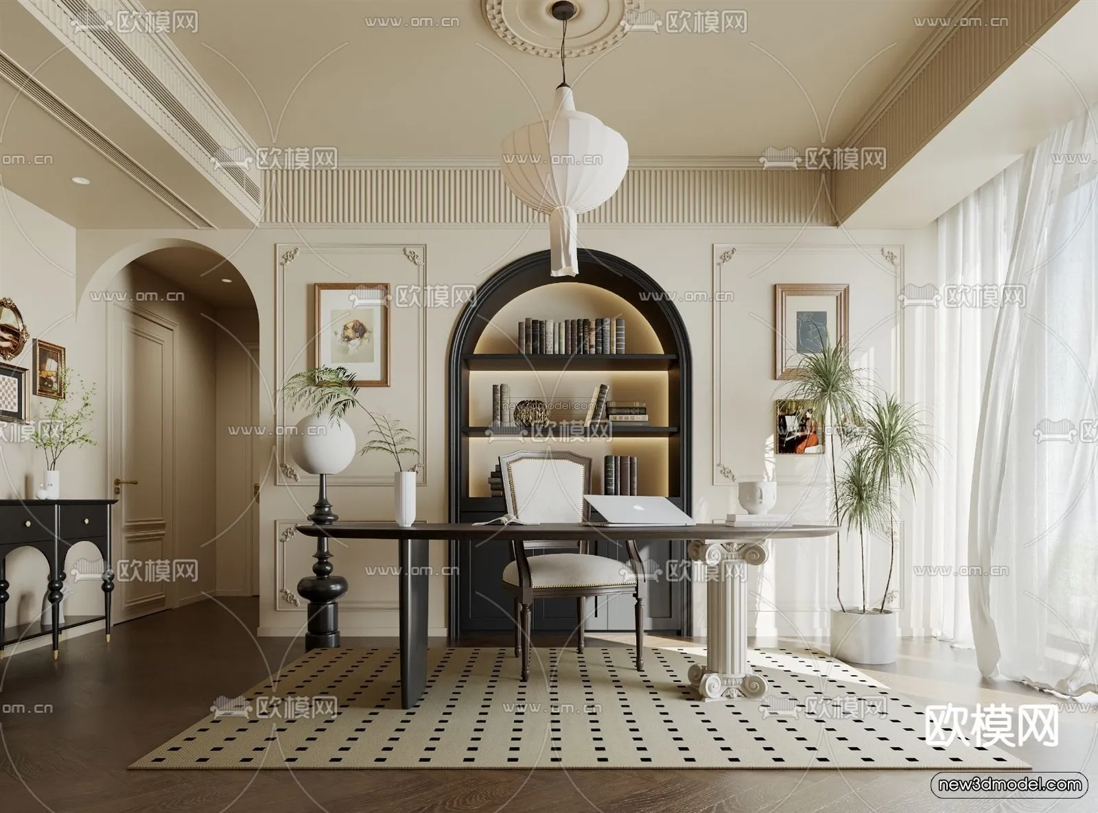 Modern Style Interior 3D Blocks and 3D Models – Study Room 3D Scene – 696 – CORONA