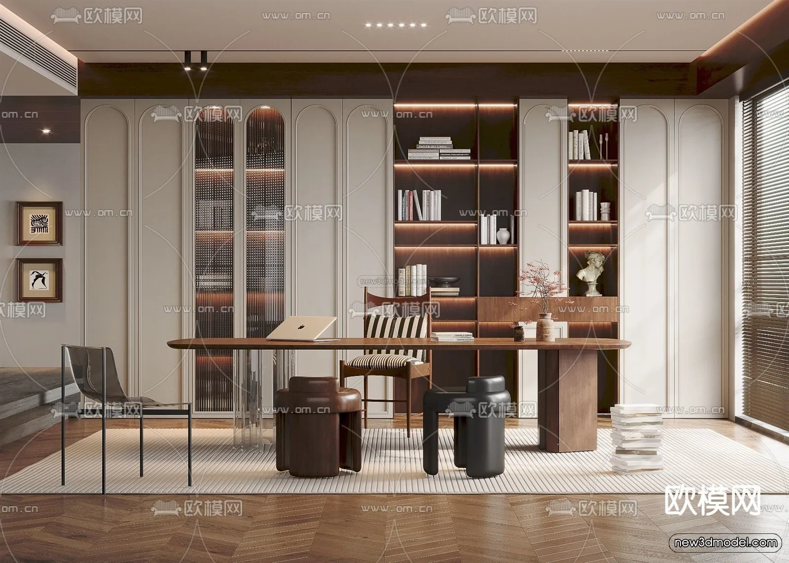 Modern Style Interior 3D Blocks and 3D Models – Study Room 3D Scene – 698 – CORONA