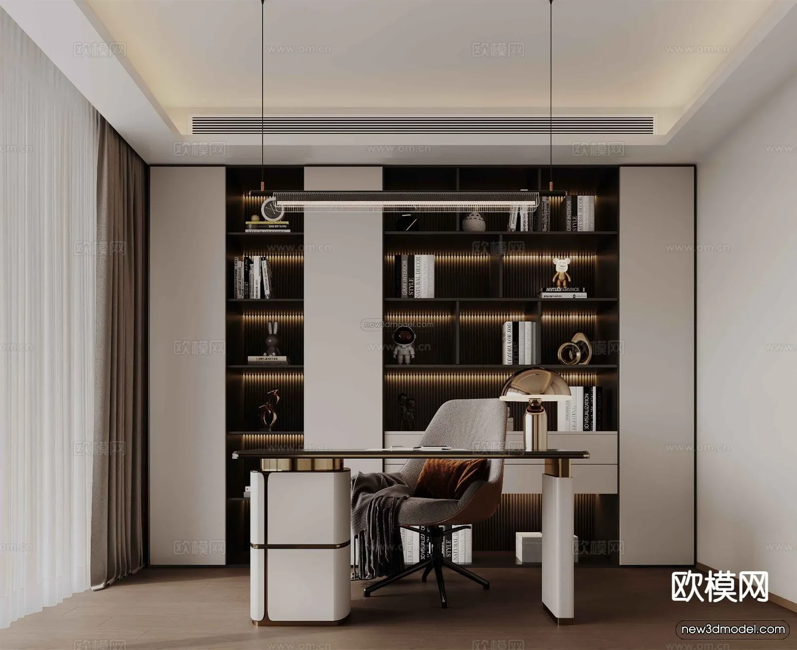 Modern Style Interior 3D Blocks and 3D Models – Study Room 3D Scene – 700 – CORONA