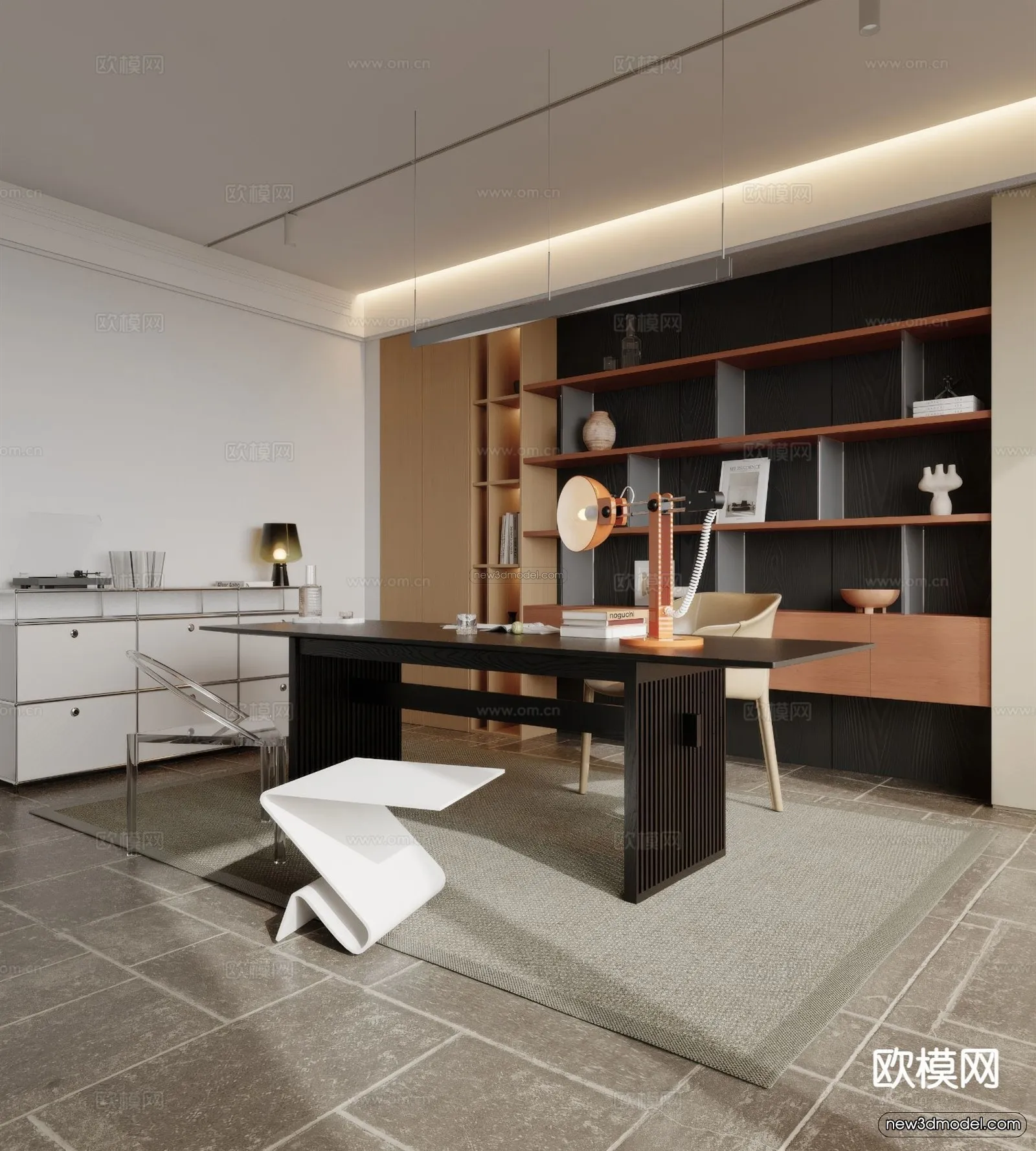 Modern Style Interior 3D Blocks and 3D Models – Study Room 3D Scene – 707 – CORONA