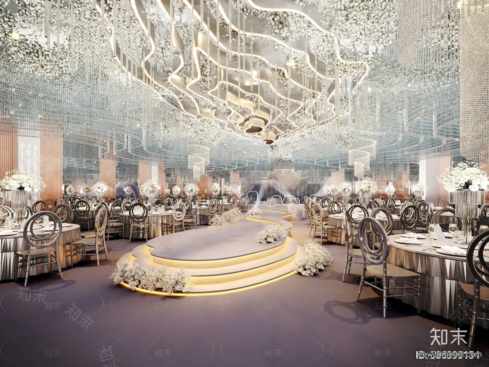 Modern Style Interior 3D Blocks and 3D Models – Wedding Hall 3D Scene – 922 – CORONA