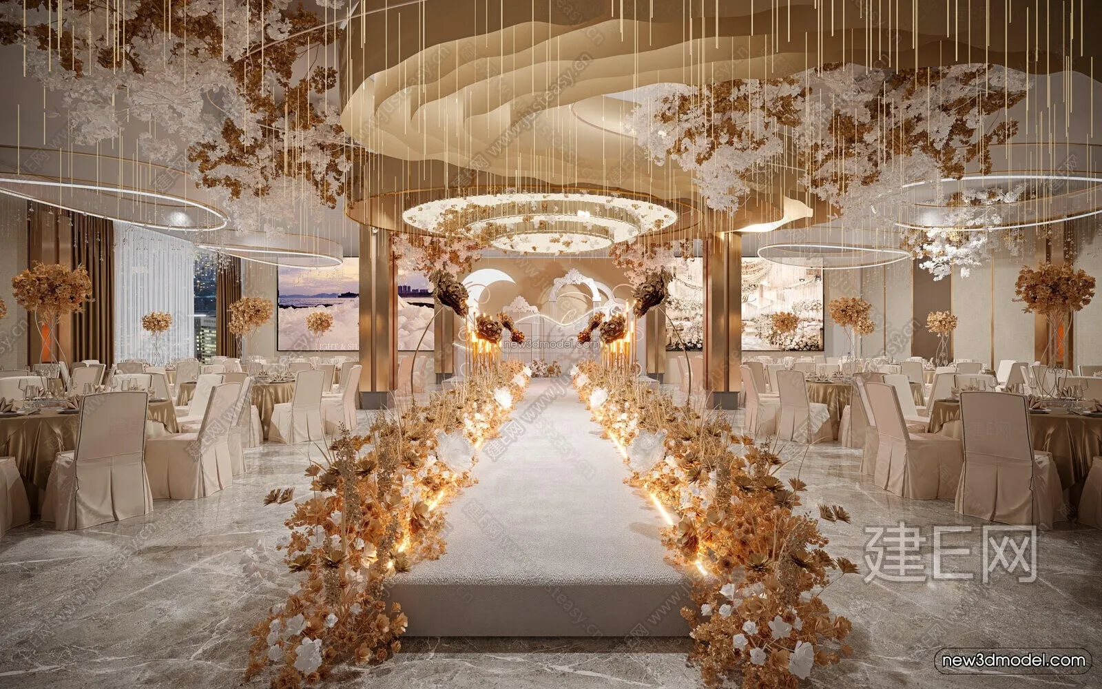 Modern Style Interior 3D Blocks and 3D Models – Wedding Hall 3D Scene – 944 – CORONA