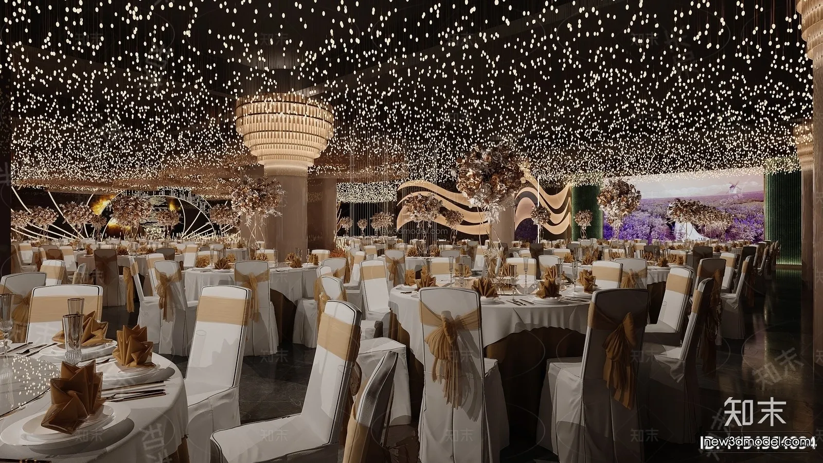 Modern Style Interior 3D Blocks and 3D Models – Wedding Hall 3D Scene – 950 – CORONA