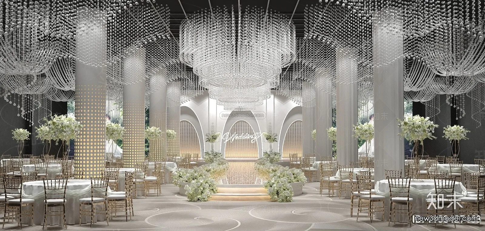 Modern Style Interior 3D Blocks and 3D Models – Wedding Hall 3D Scene – 960 – CORONA