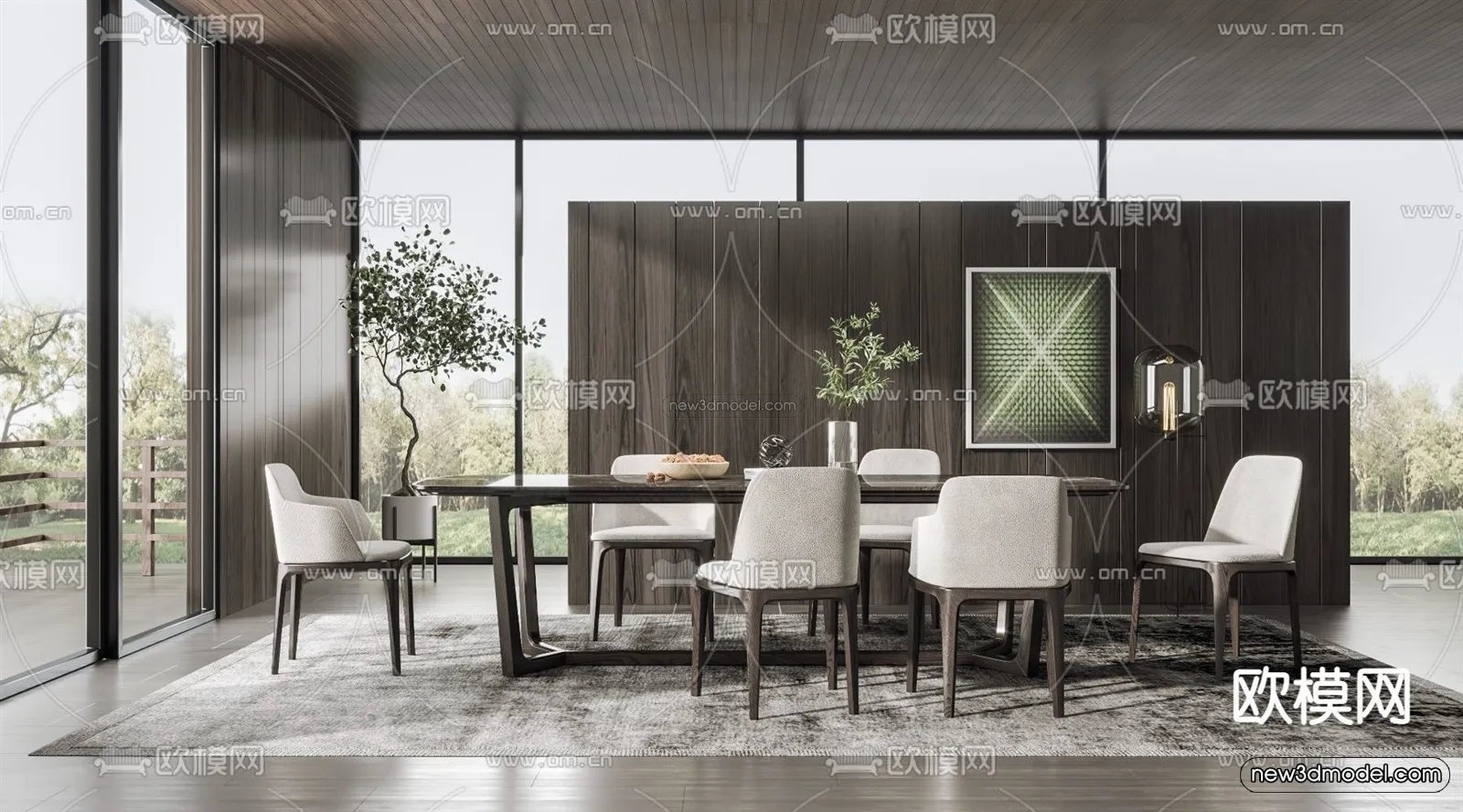 Modern Style Interior 3D Blocks – Dining Room 3D Model – 148 – VRAY