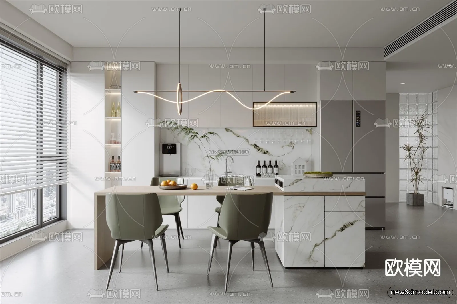 Modern Style Interior 3D Blocks – Dining Room 3D Model – 149 – VRAY
