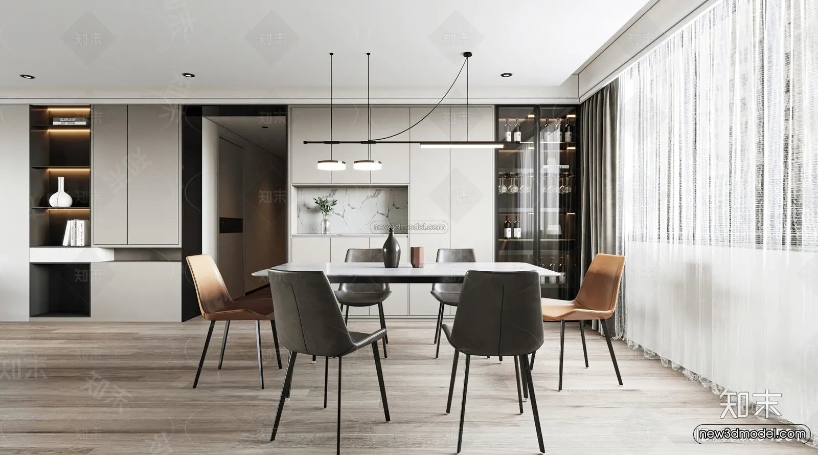 Modern Style Interior 3D Blocks – Dining Room 3D Model – 150 – VRAY