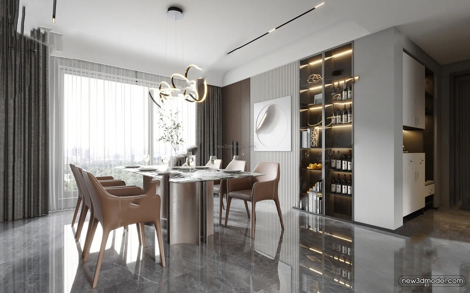 Modern Style Interior 3D Blocks – Dining Room 3D Model – 151 – VRAY