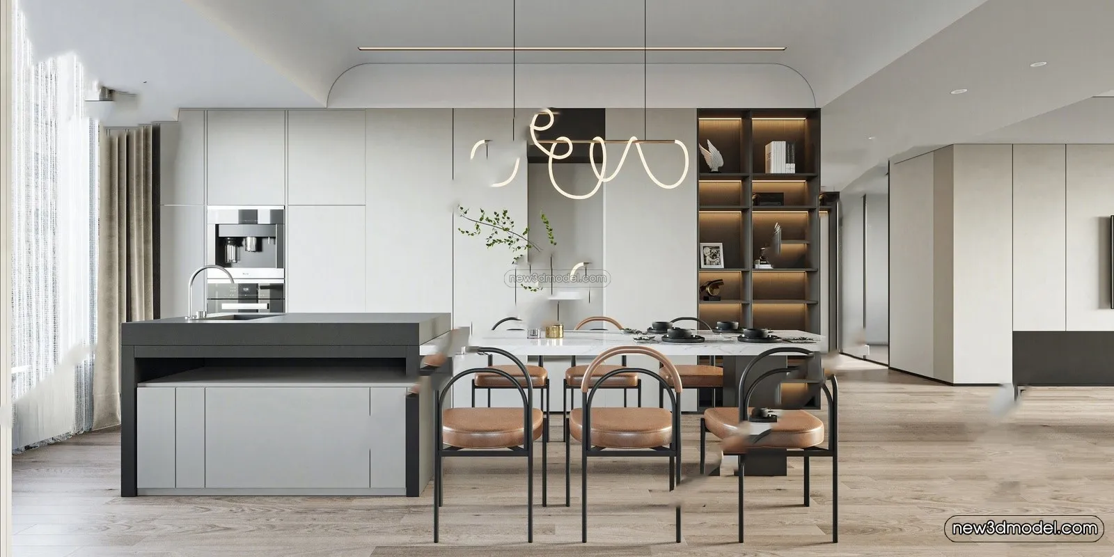 Modern Style Interior 3D Blocks – Dining Room 3D Model – 152 – VRAY