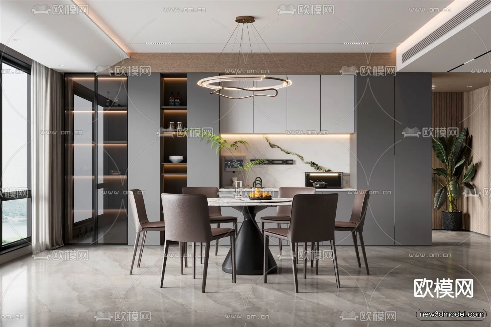 Modern Style Interior 3D Blocks – Dining Room 3D Model – 153 – VRAY