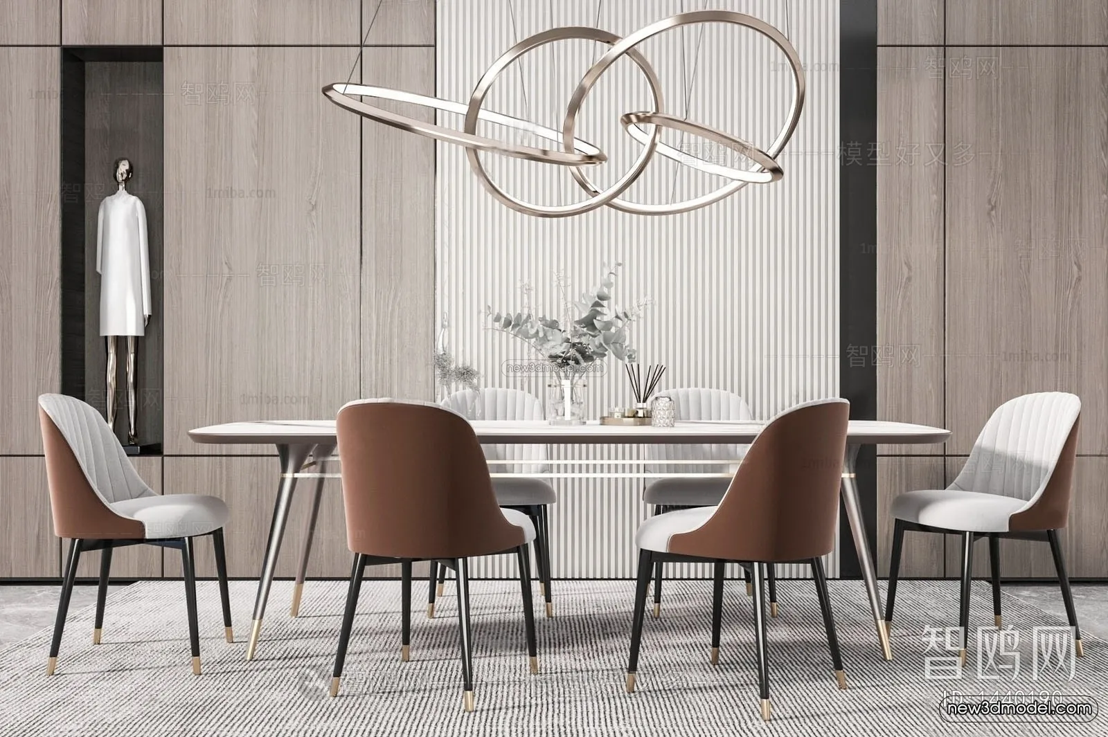 Modern Style Interior 3D Blocks – Dining Room 3D Model – 154 – VRAY