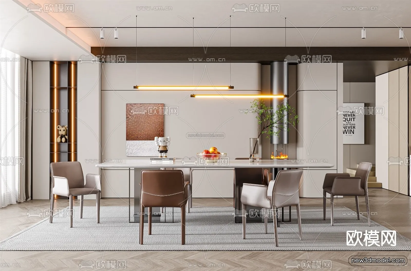 Modern Style Interior 3D Blocks – Dining Room 3D Model – 155 – VRAY