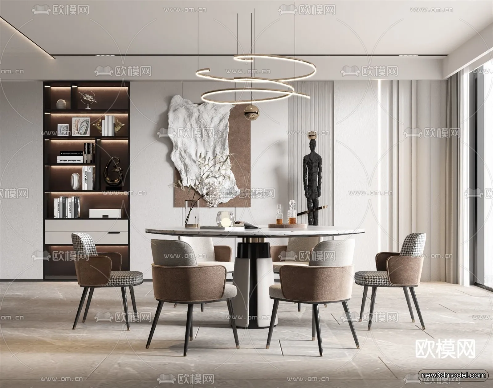 Modern Style Interior 3D Blocks – Dining Room 3D Model – 158 – VRAY