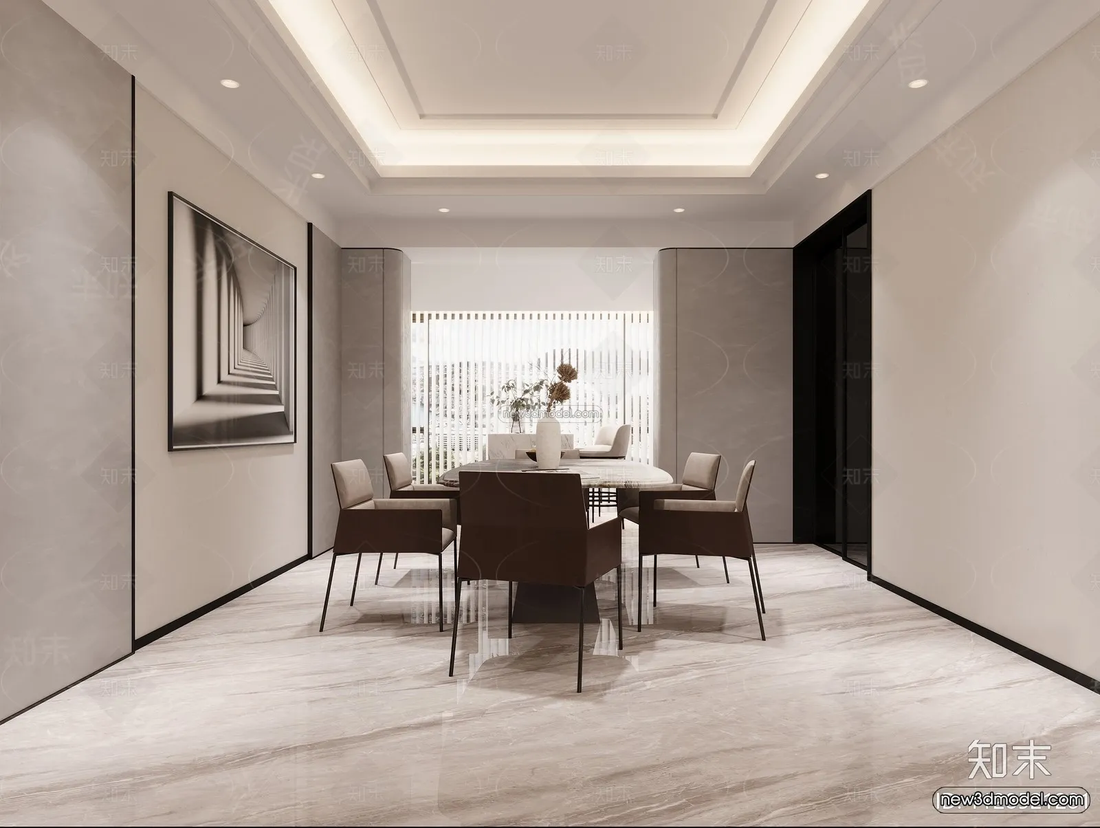 Modern Style Interior 3D Blocks – Dining Room 3D Model – 160 – VRAY