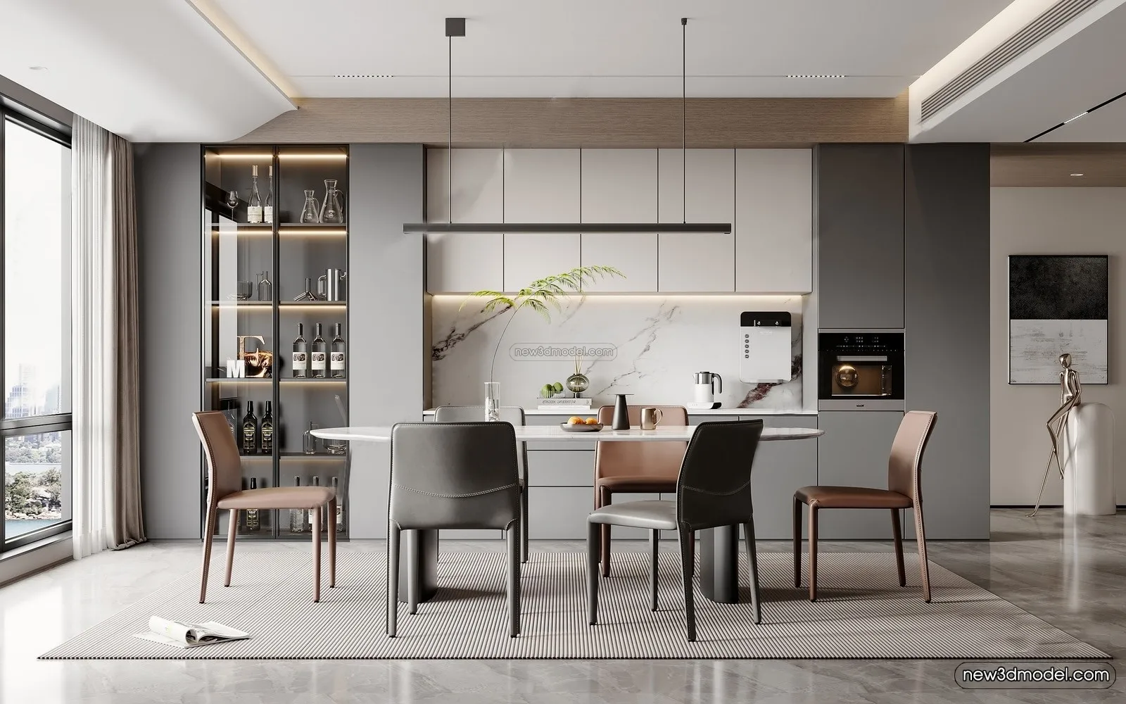 Modern Style Interior 3D Blocks – Dining Room 3D Model – 161 – VRAY