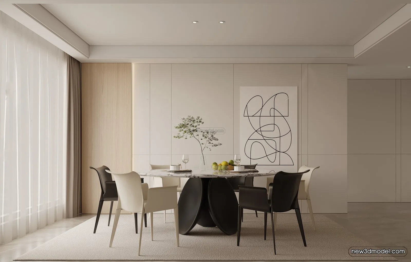 Modern Style Interior 3D Blocks – Dining Room 3D Model – 162 – VRAY