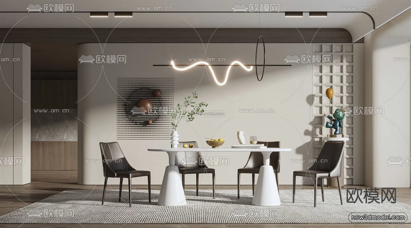 Modern Style Interior 3D Blocks – Dining Room 3D Model – 163 – VRAY