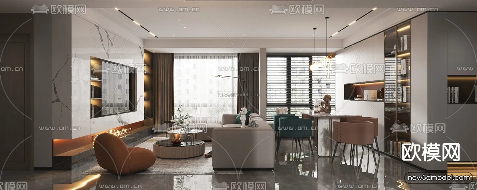 Modern Style Interior 3D Blocks – Living Room 3D Model – 029 – VRAY