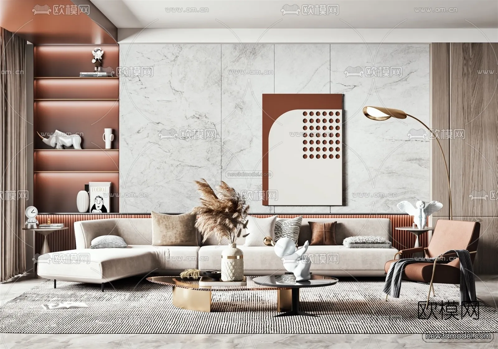 Modern Style Interior 3D Blocks – Living Room 3D Model – 055 – VRAY