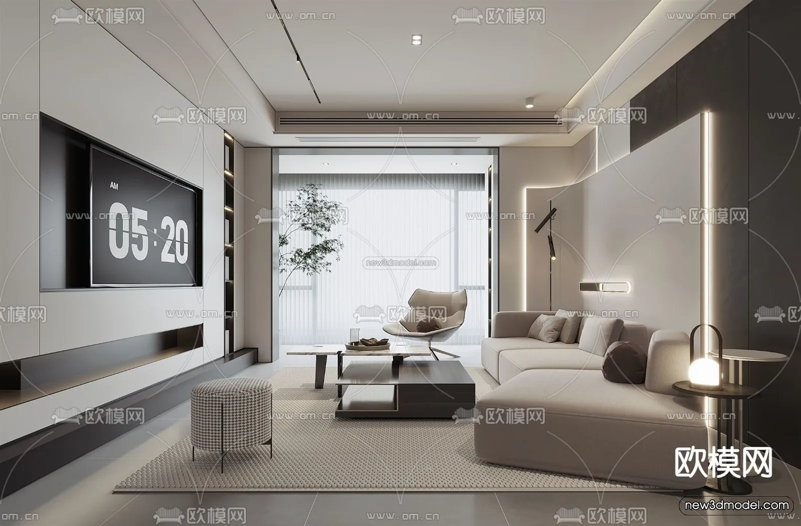 Modern Style Interior 3D Blocks – Living Room 3D Model – 090 – VRAY