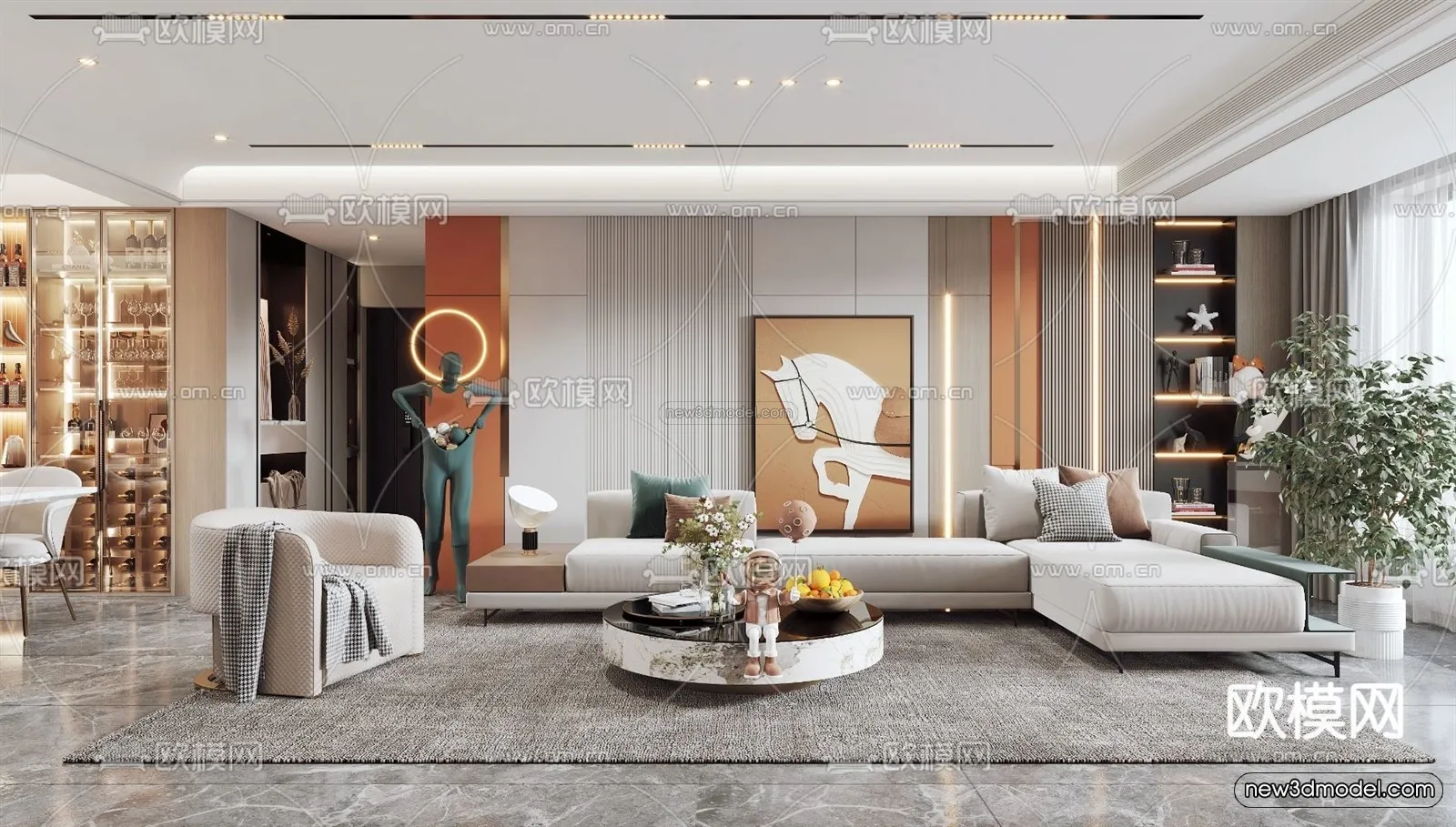 Modern Style Interior 3D Blocks – Living Room 3D Model – 099 – VRAY