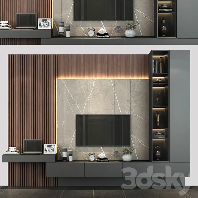 Modern TV Wall set185 3ds Max