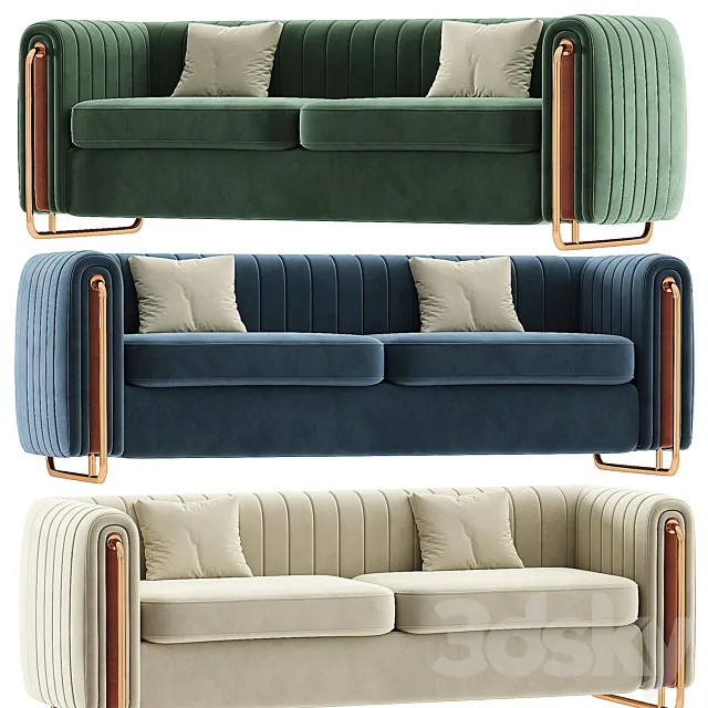 Modern Velvet Sofa Channel Tufted Arms and Back Green 3ds Max