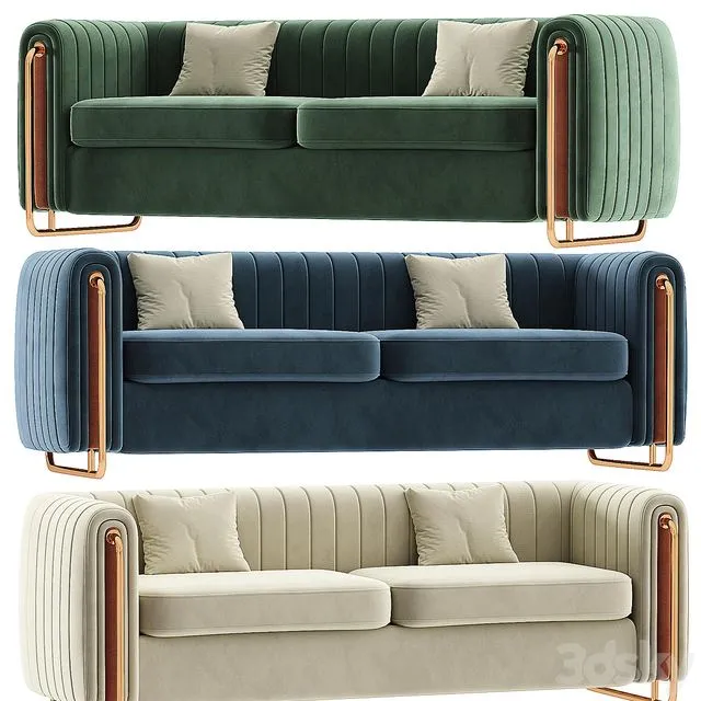 Modern Velvet Sofa Channel Tufted Arms and Back Green 3dsMax Model