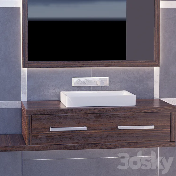 modern wash basin with chrome spout and ceramic wall 3DS Max
