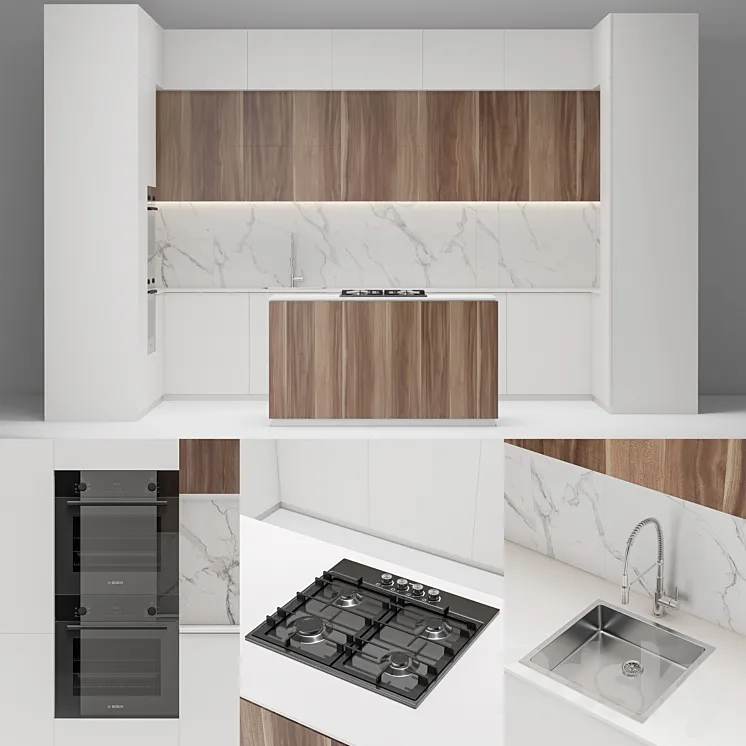 Modern white wood kitchen 3DS Max