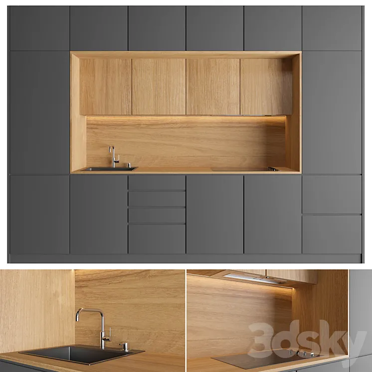 Modern wooden kitchen 3DS Max