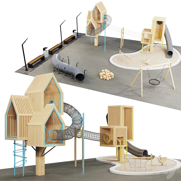 modern wooden playground 3DS Max