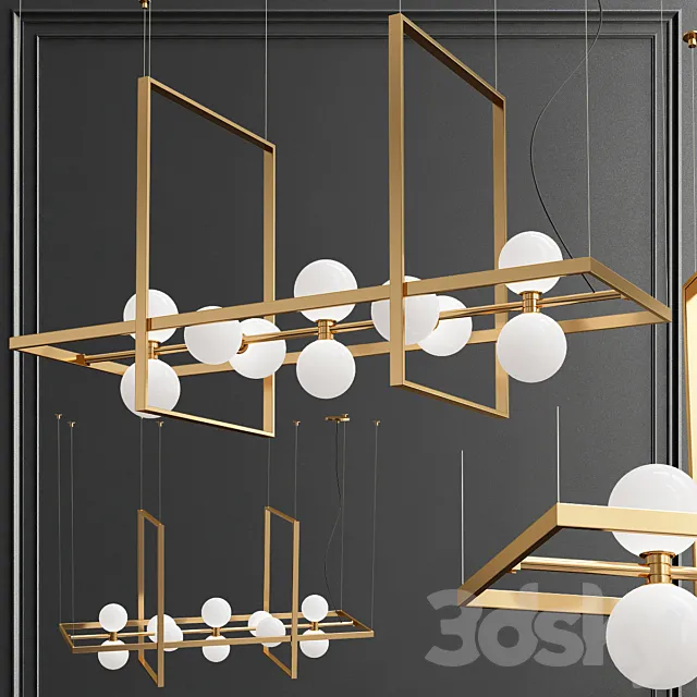 ModernRail Orb Rectangle Frame Chandelier 3DSMax File