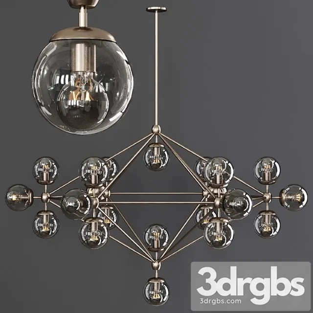 Modo 6 sided chandelier 21 globes bronze and gray glass