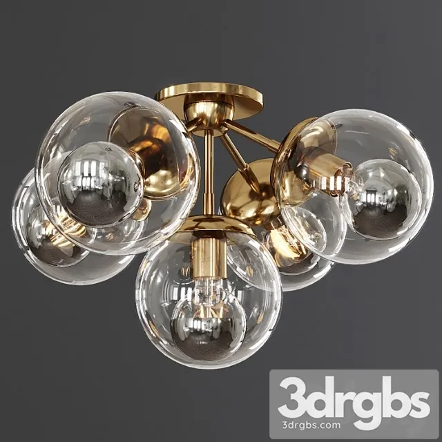 Modo ceiling mount 5 globes brushed brass and clear glass